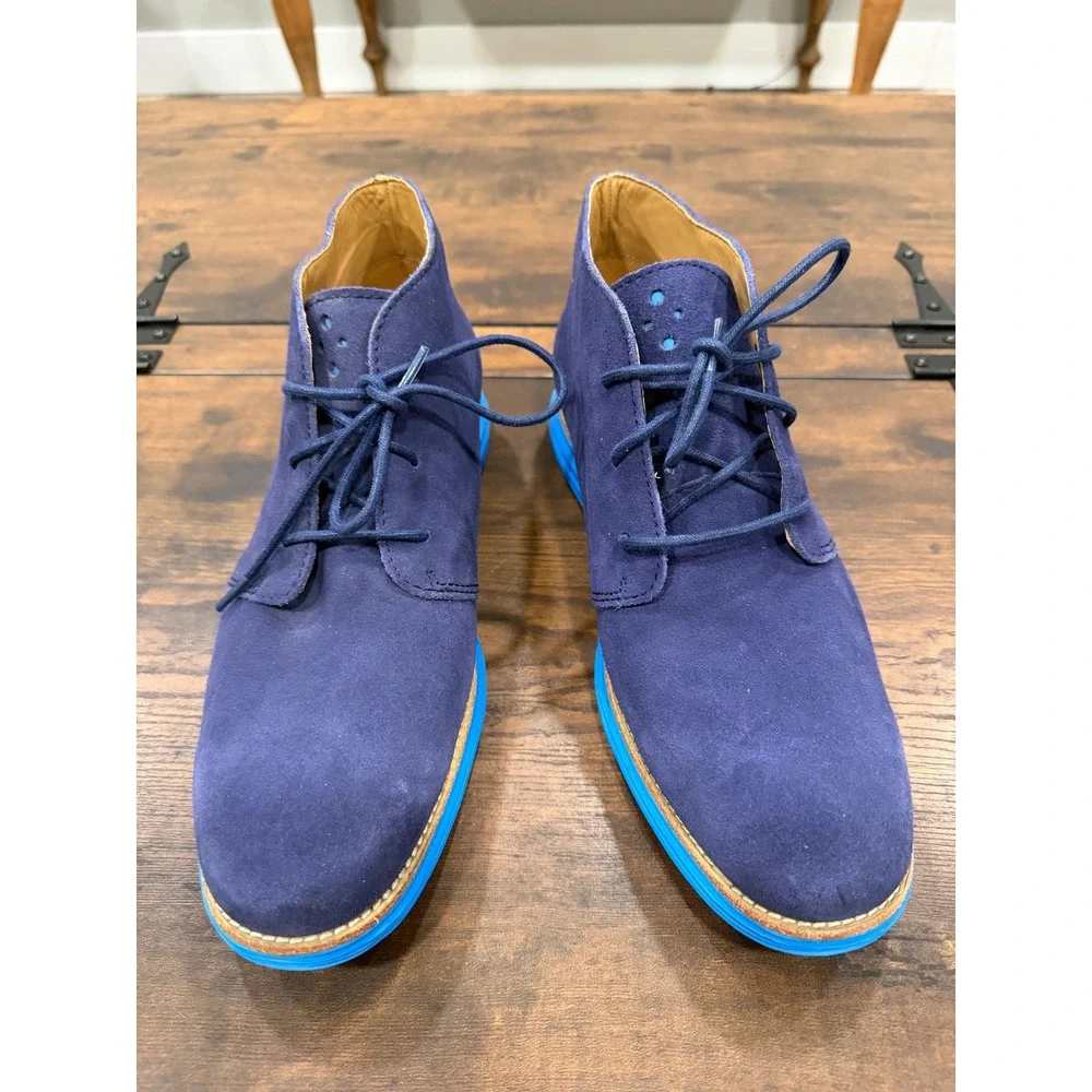 Cole Haan LunarGrand Chukka Boots Mens 10.5 Blue Suede C13627 Desert Preppy